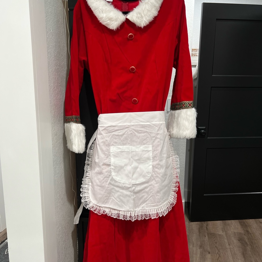 PRICE REDUCED Mrs Claus costume size Large Hat Wig, Glasses.Excellent condition